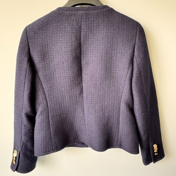 Talbots Cropped Zippered Collarless Blazer Navy - Picture 8 of 11